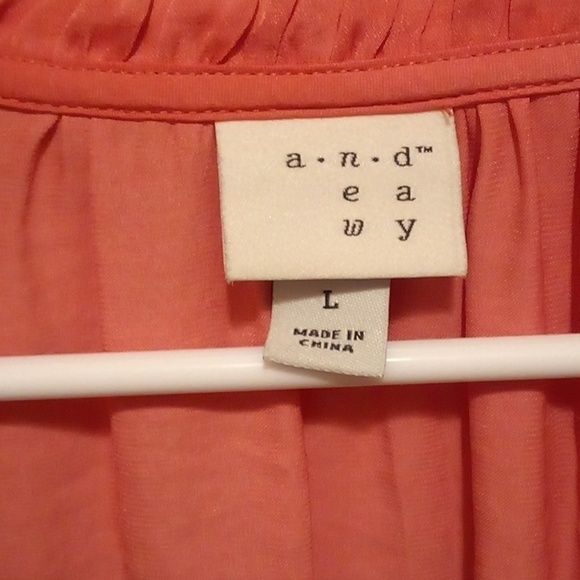 A New Day Peachy Red Thin Long Sleeve Flowy Blouse - Size Large - Picture 3 of 6